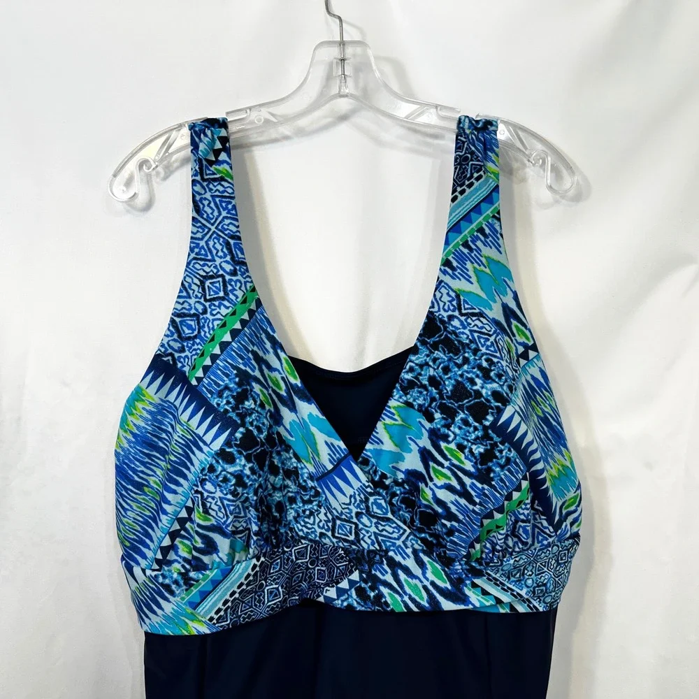 Malibu‎ Dream Girl Plus Size 24W Swim Dress Navy Blue One Piece Modest Suit 1021
